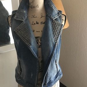 Dolled Up denim studded sleeveless Jean jacket
